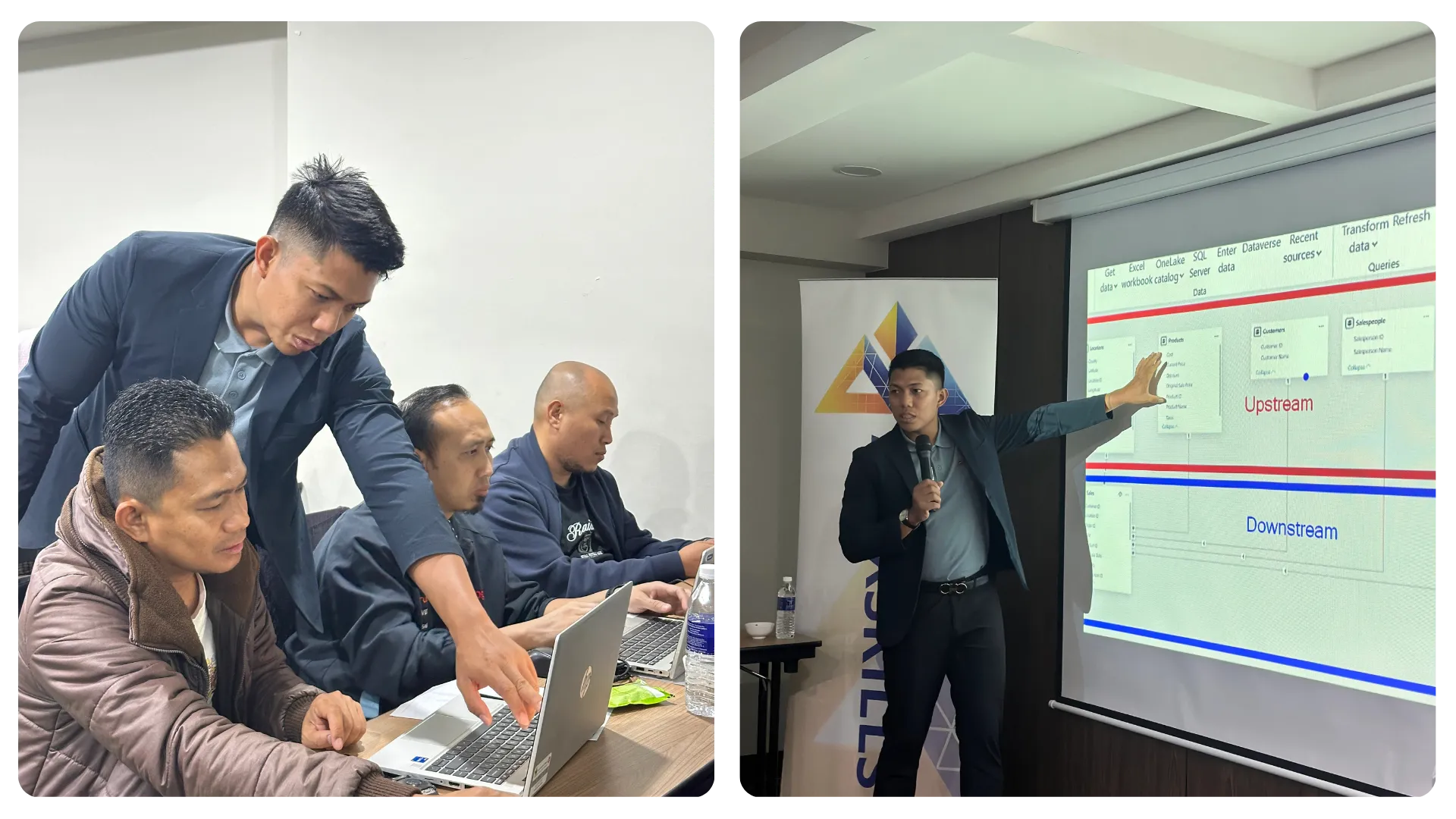 Foto latihan terdahulu: Hariz memberi bimbingan pada laptop peserta dan menerangkan data model
