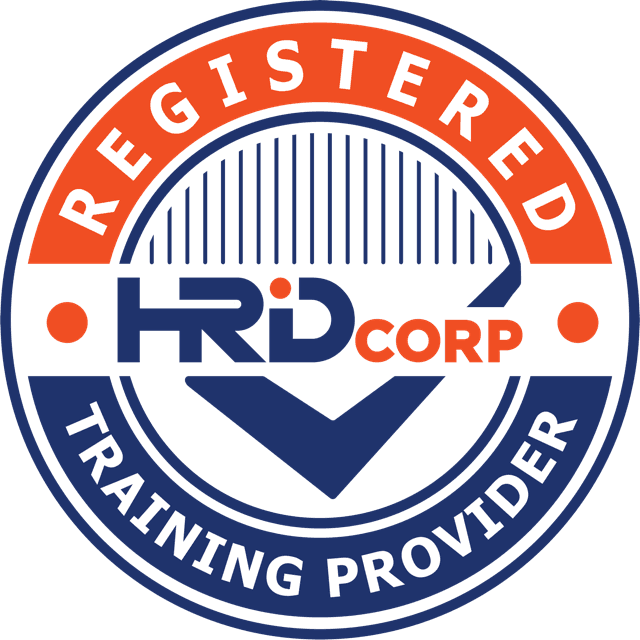 Badge HRD Corp Registered Training Provider daripada bahan penganjur