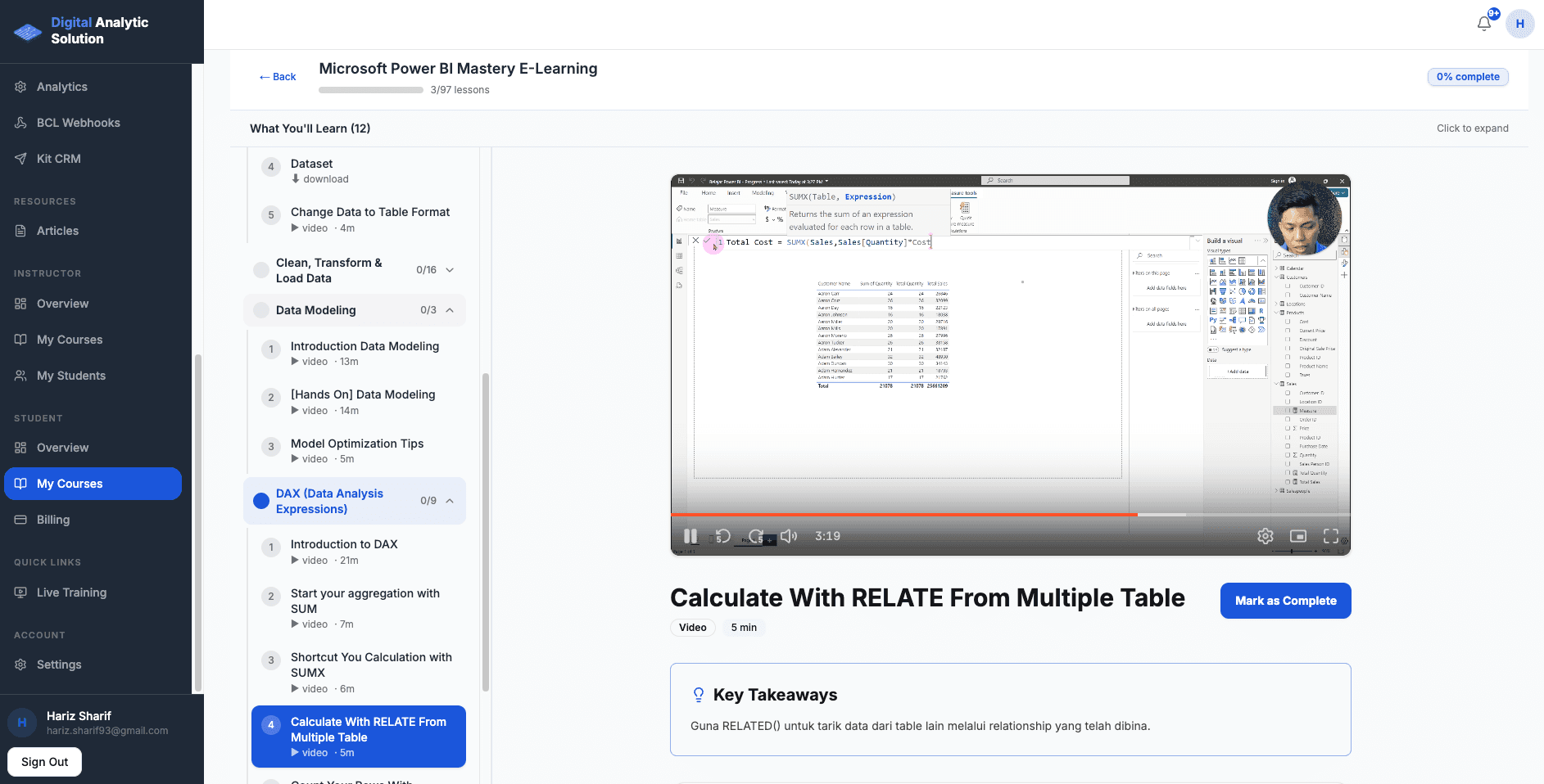 Portal Power BI Mastery E-Learning: Calculation DAX daripada multiple table