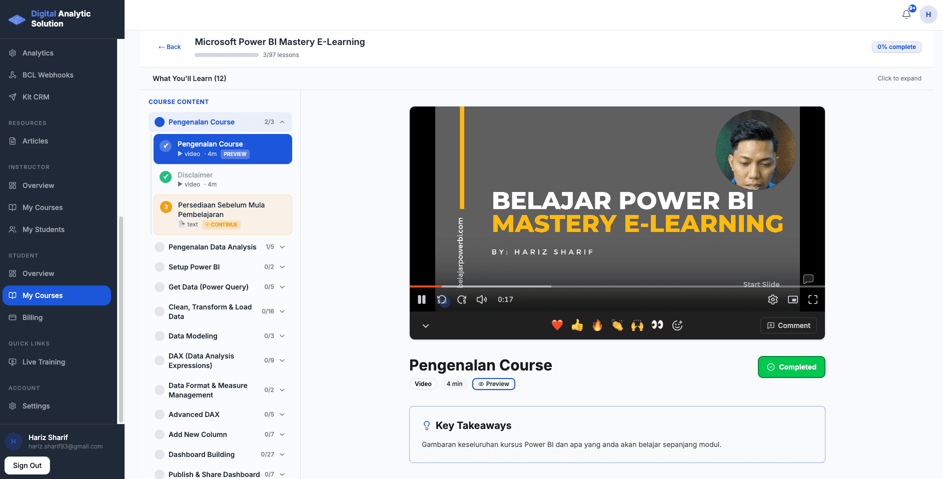 Portal Power BI Mastery E-Learning: Pengenalan kursus dan susunan modul