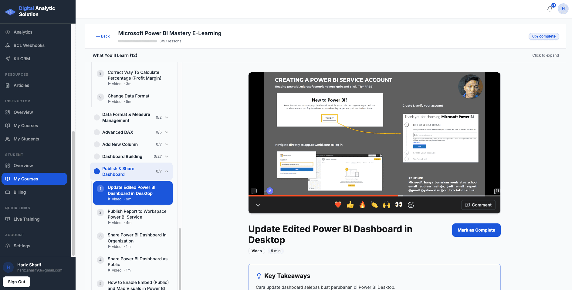 Portal Power BI Mastery E-Learning: Publish & Share Dashboard