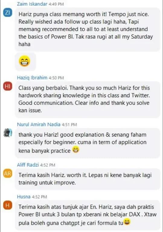 Chat Zoom peserta: Hariz punya class memang worth it, tempo just nice, class yang berbaloi, good explanation dan senang faham especially for beginner