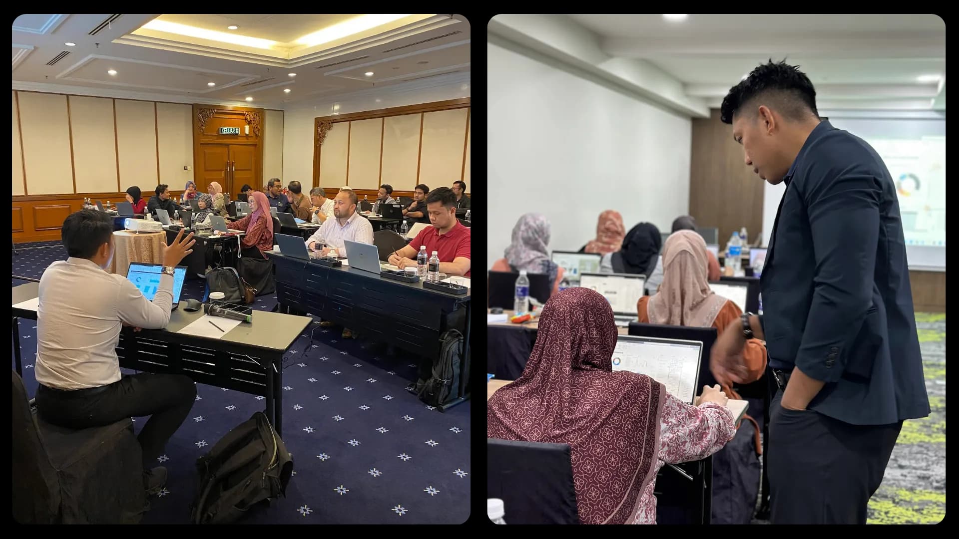 Foto kelas terdahulu: peserta menggunakan laptop dengan bimbingan Hariz